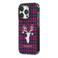 Tartan Stag Personalised Family Name iPhone 14 Pro Black Impact Case Side Angle on Silver phone