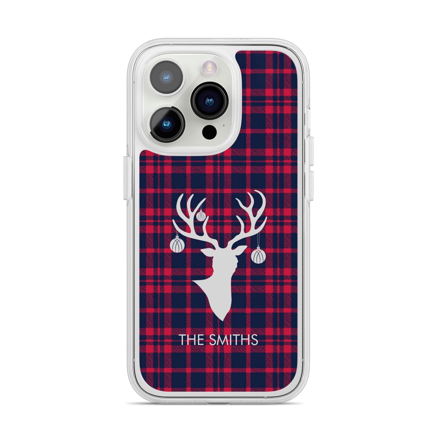 Tartan Stag Personalised Family Name iPhone 14 Pro Clear Tough Case Silver