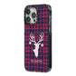 Tartan Stag Personalised Family Name iPhone 14 Pro Max Black Impact Case Side Angle on Silver phone