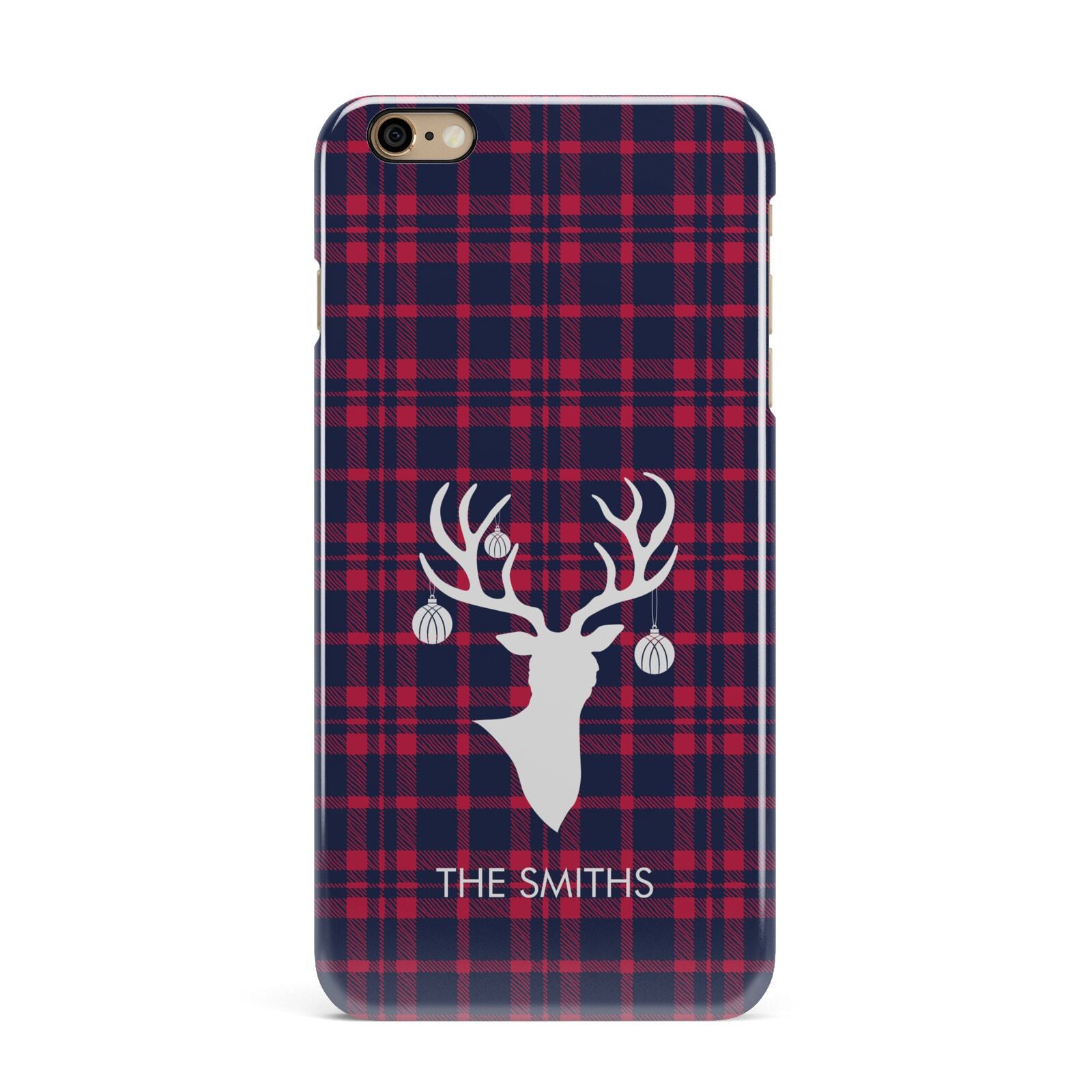Tartan Stag Personalised Family Name iPhone 6 Plus 3D Snap Case on Gold Phone