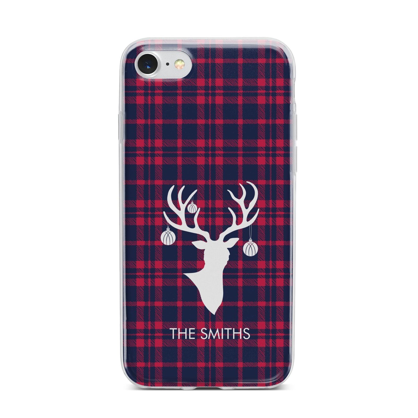Tartan Stag Personalised Family Name iPhone 7 Bumper Case on Silver iPhone
