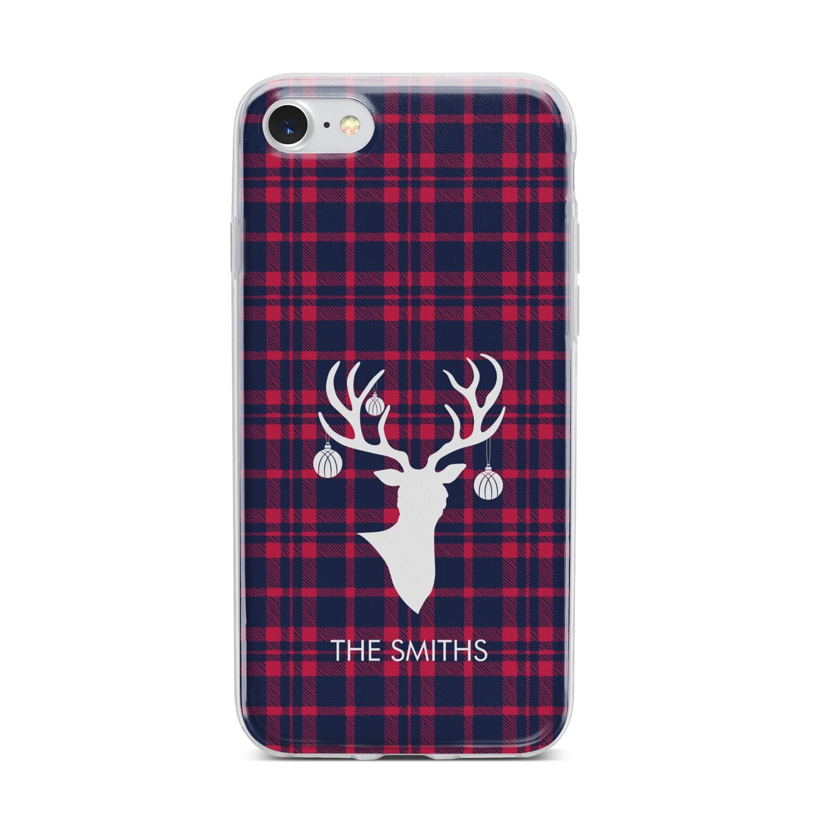 Tartan Stag Personalised Family Name iPhone 7 Bumper Case on Silver iPhone