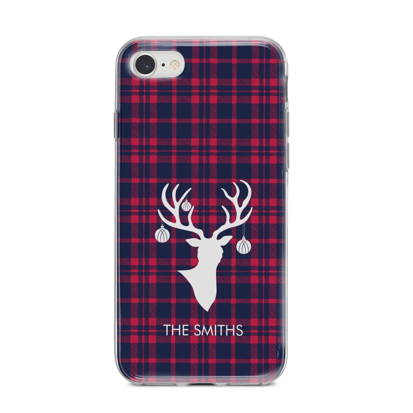 Tartan Stag Personalised Family Name iPhone 8 Bumper Case on Silver iPhone