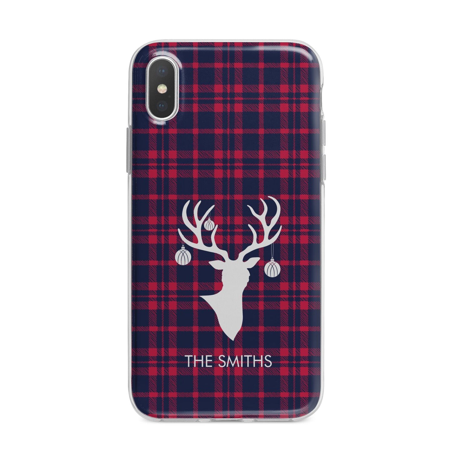 Tartan Stag Personalised Family Name iPhone X Bumper Case on Silver iPhone Alternative Image 1
