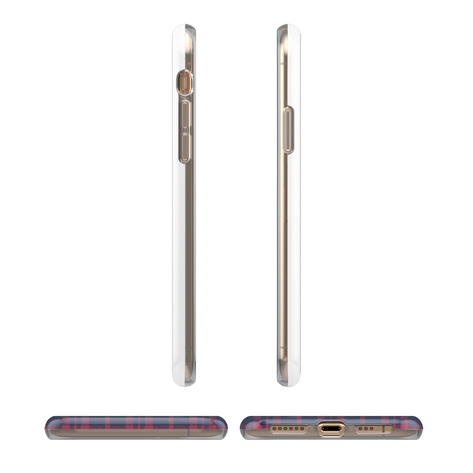 Tartan Stag Personalised Family Name iPhone XS 3D Tough Case in Gold Angled Images