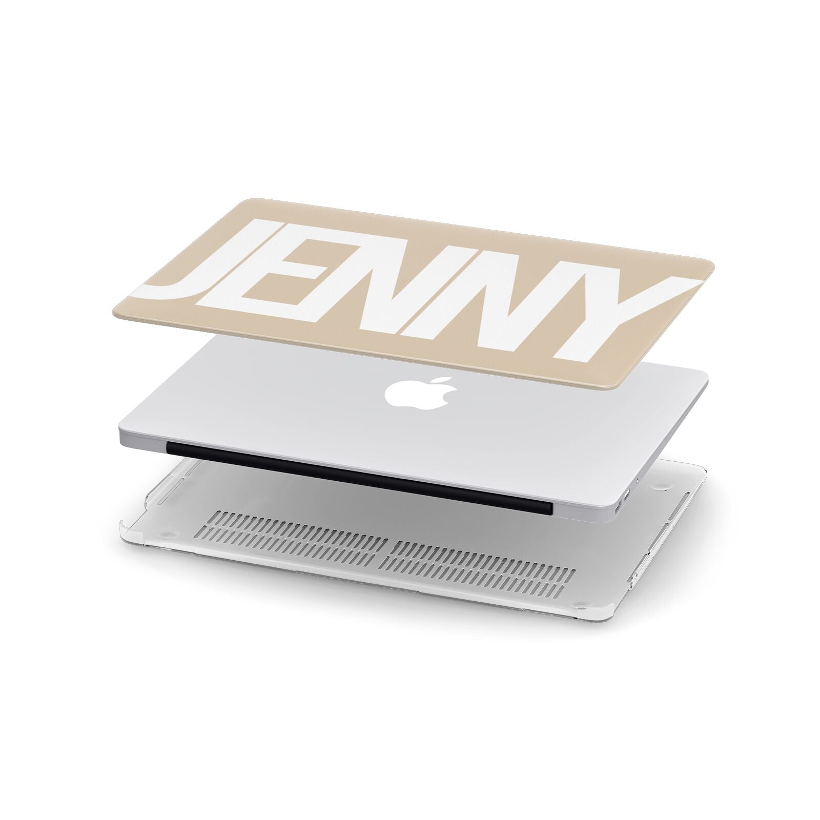 Taupe with Bold White Name Apple MacBook Case in Detail