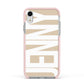 Taupe with Bold White Name Apple iPhone XR Impact Case Pink Edge on Silver Phone