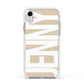 Taupe with Bold White Name Apple iPhone XR Impact Case White Edge on Silver Phone