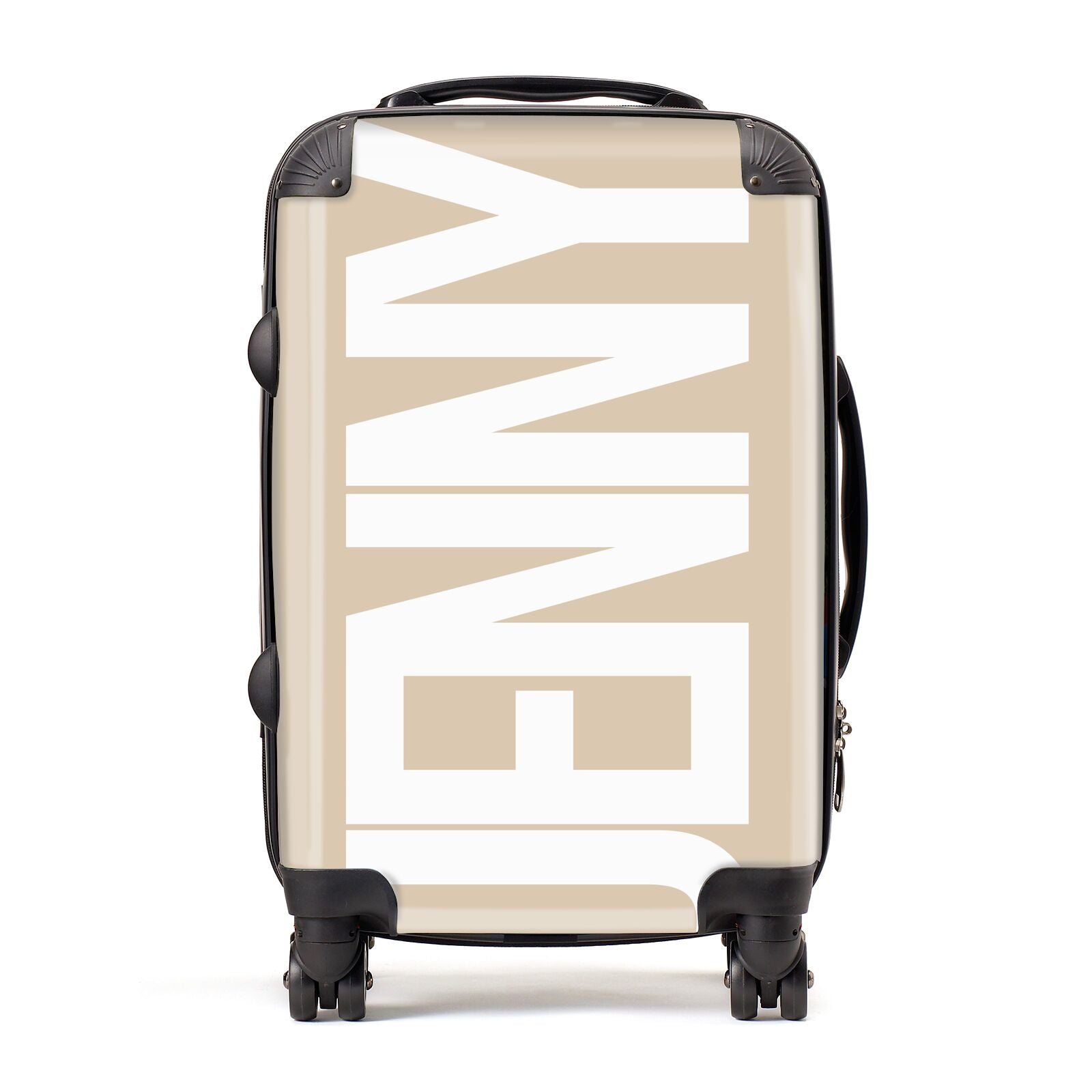Taupe with Bold White Name Suitcase