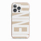 Taupe with Bold White Name iPhone 13 Pro TPU Impact Case with Pink Edges