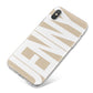 Taupe with Bold White Name iPhone X Bumper Case on Silver iPhone