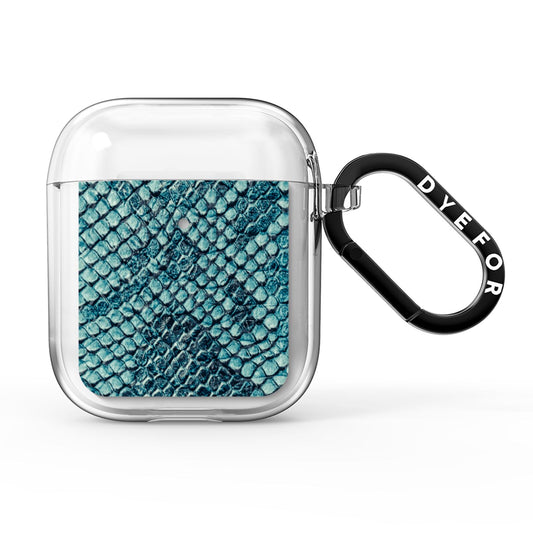 Teal Snakeskin AirPods Clear Case