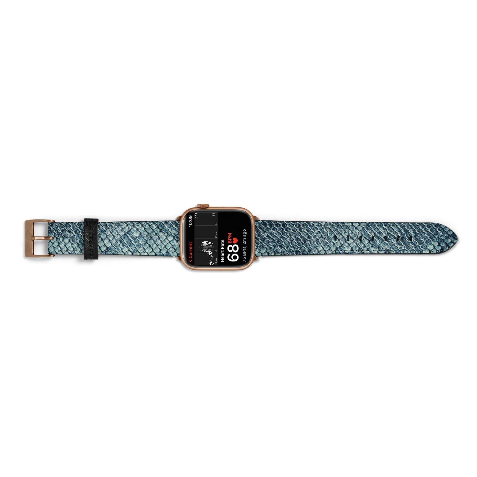 Teal Snakeskin Apple Watch Strap Size 38mm Landscape Image Gold Hardware