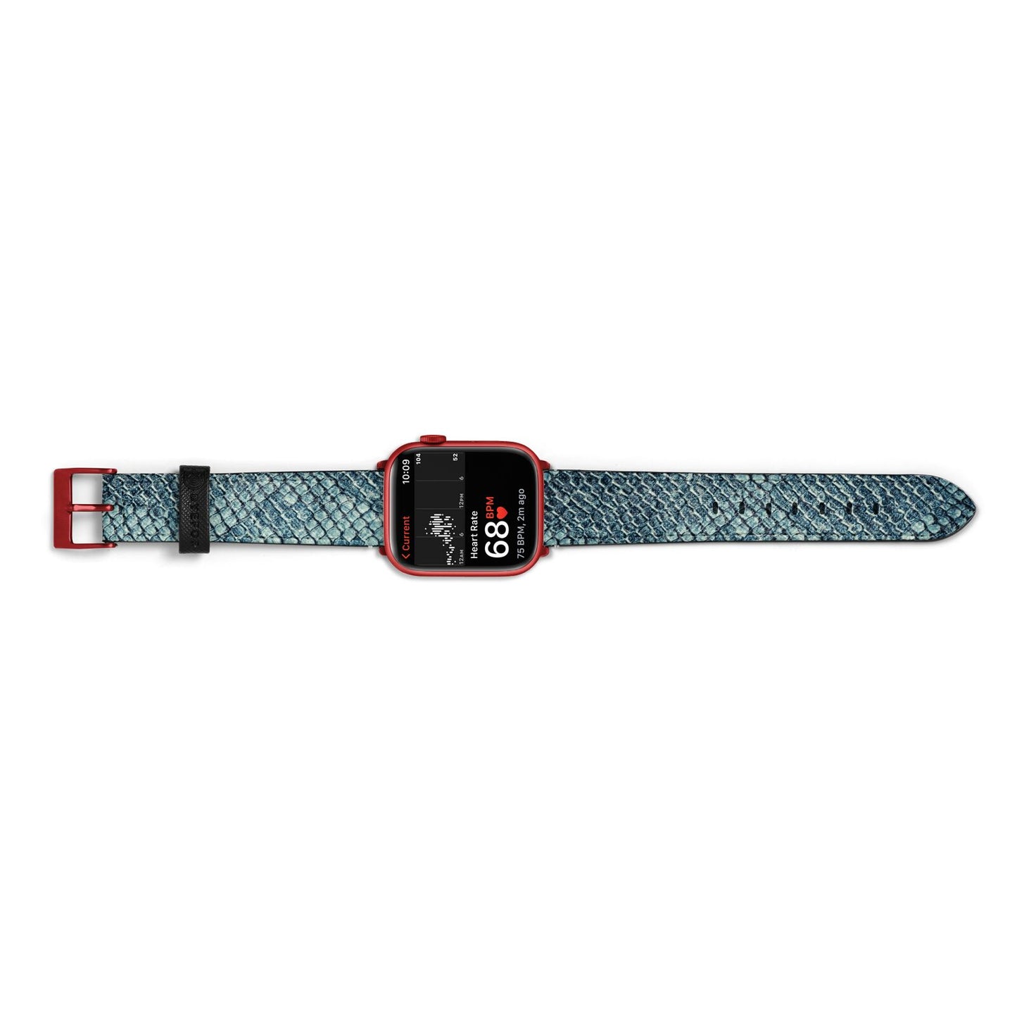 Teal Snakeskin Apple Watch Strap Size 38mm Landscape Image Red Hardware