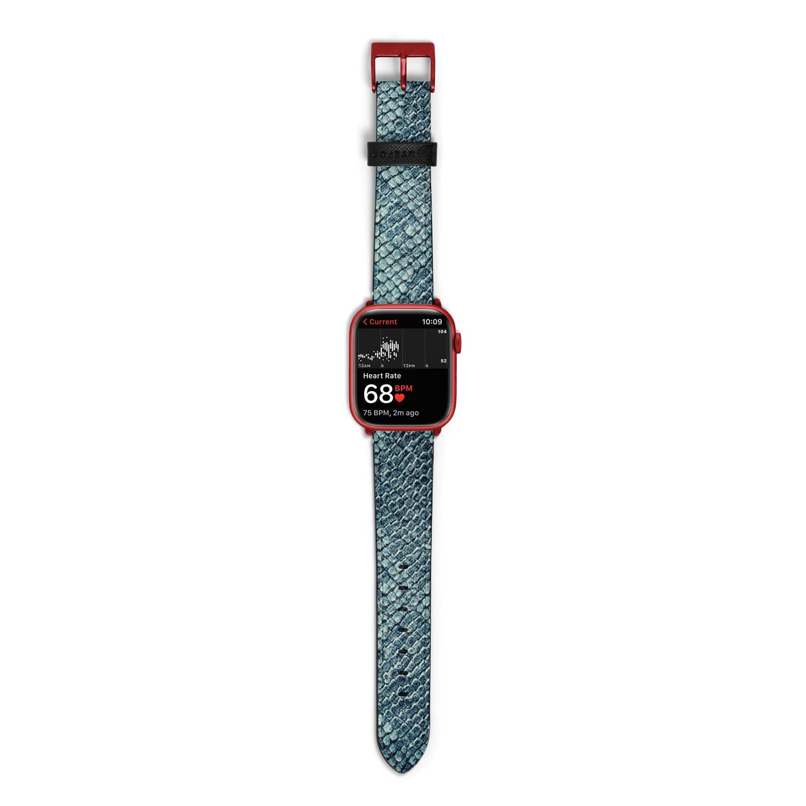 Teal Snakeskin Apple Watch Strap Size 38mm with Red Hardware