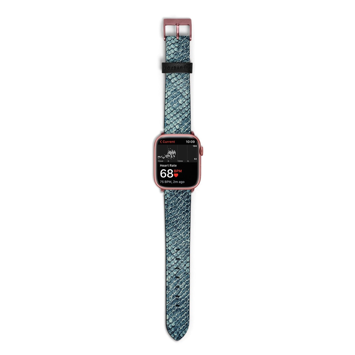 Teal Snakeskin Apple Watch Strap Size 38mm with Rose Gold Hardware