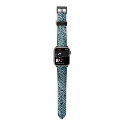 Teal Snakeskin Apple Watch Strap Size 38mm with Space Grey Hardware