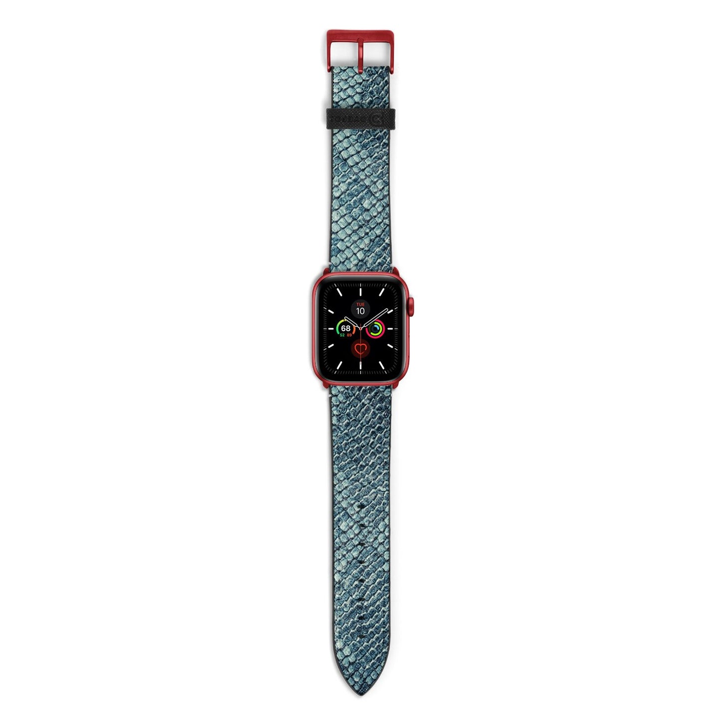Teal Snakeskin Apple Watch Strap with Red Hardware