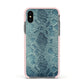 Teal Snakeskin Apple iPhone Xs Impact Case Pink Edge on Black Phone