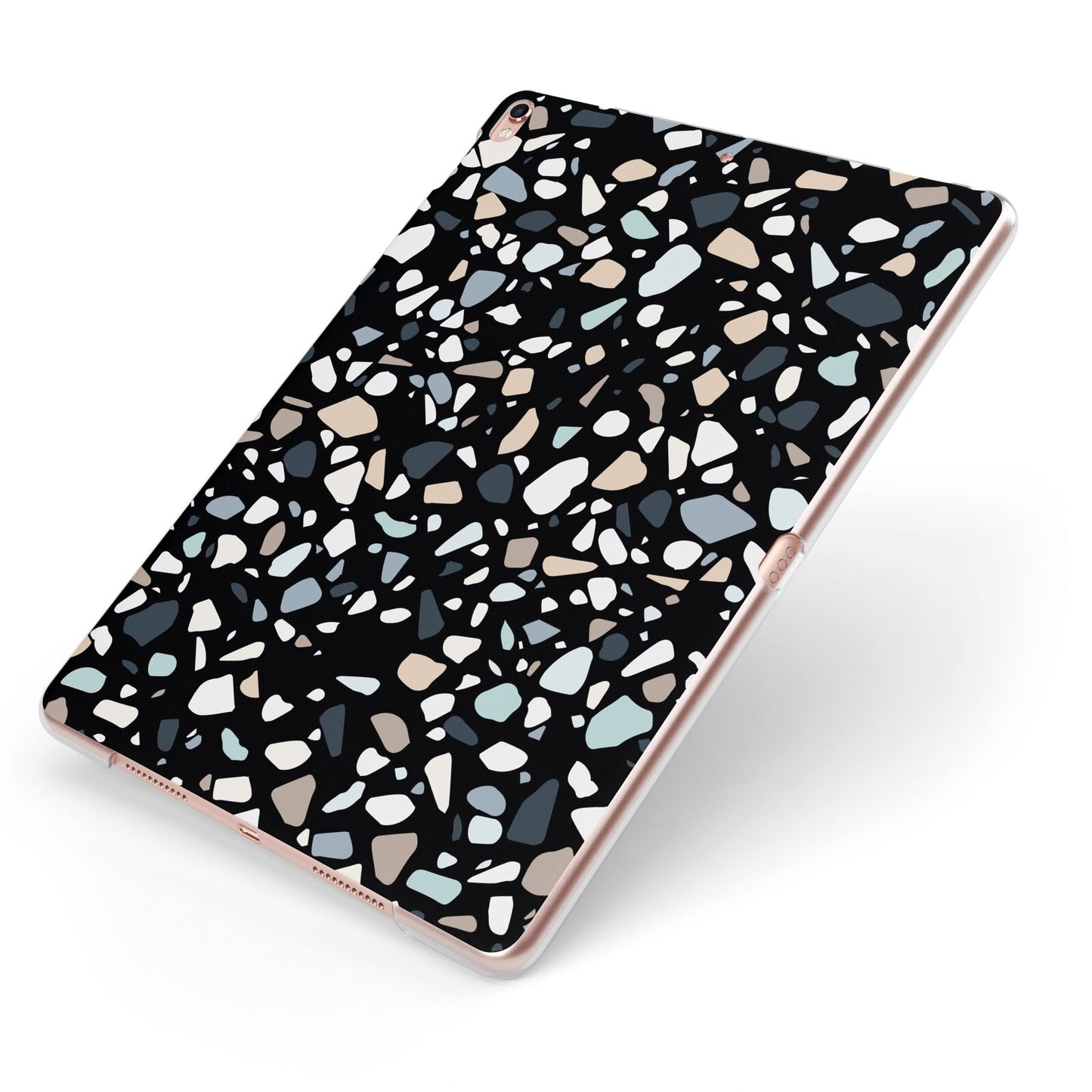 Clear Terrazzo Apple iPad Case on Rose Gold iPad Side View