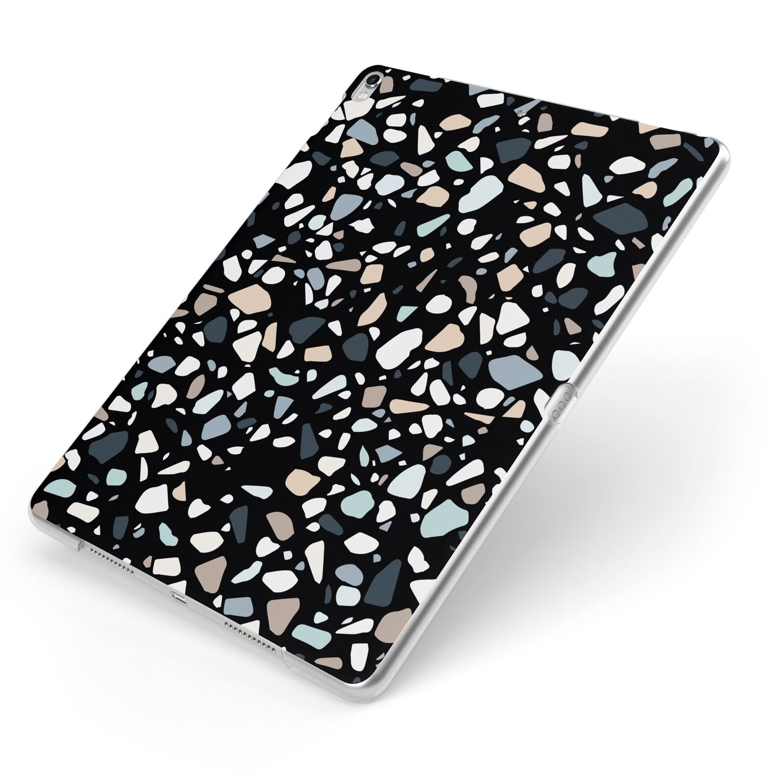 Clear Terrazzo Apple iPad Case on Silver iPad Side View
