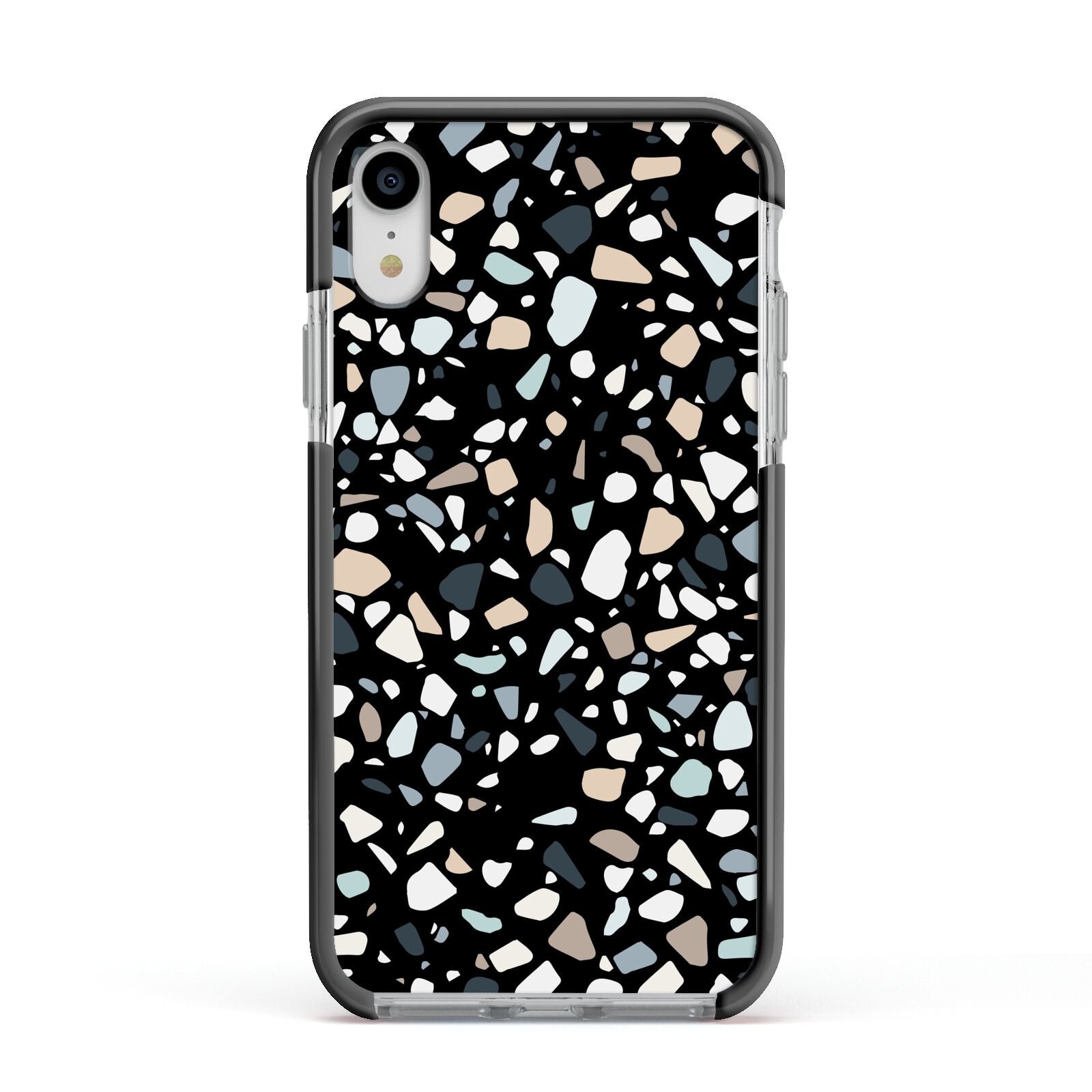 Terrazzo Apple iPhone XR Impact Case Black Edge on Silver Phone