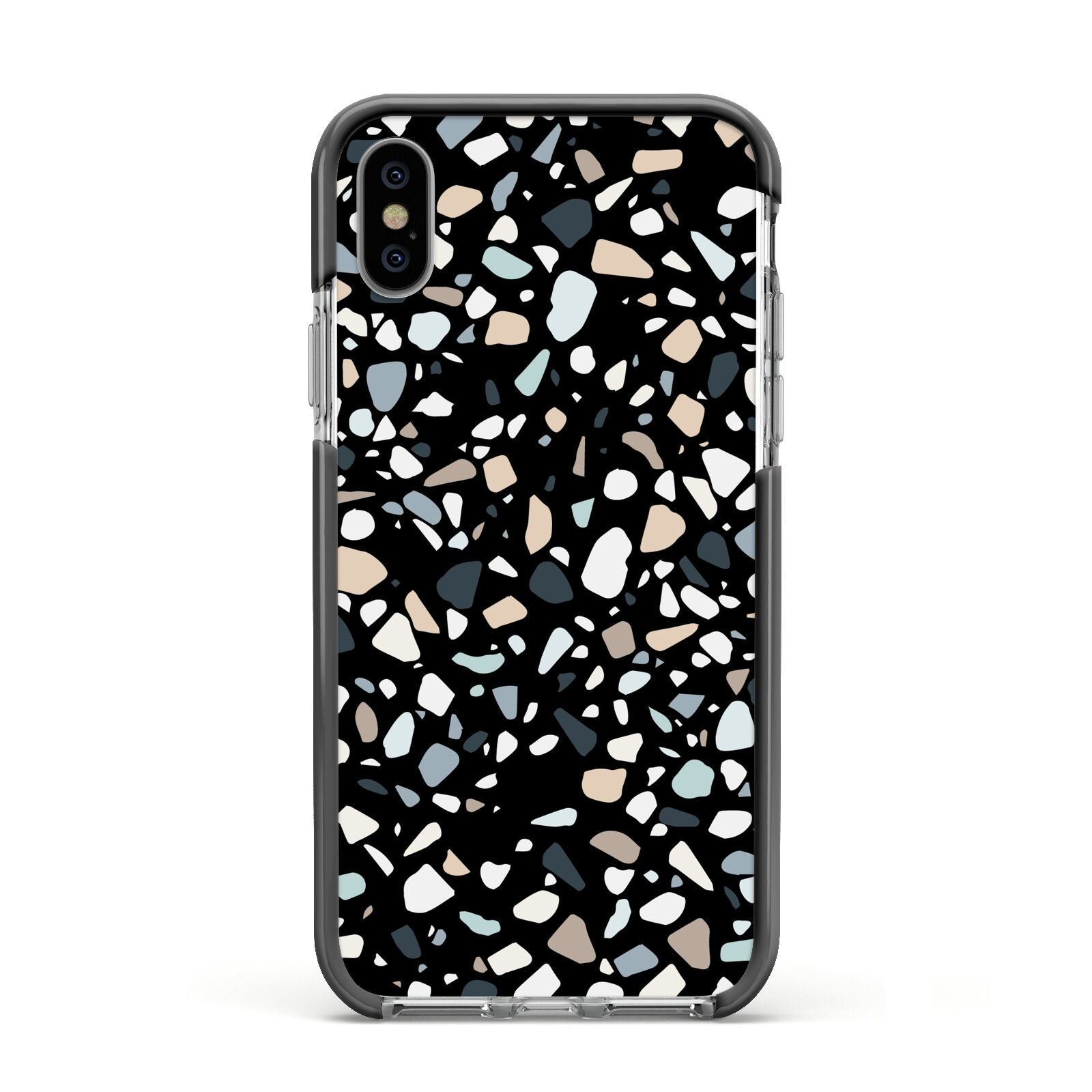 Terrazzo Apple iPhone Xs Impact Case Black Edge on Silver Phone