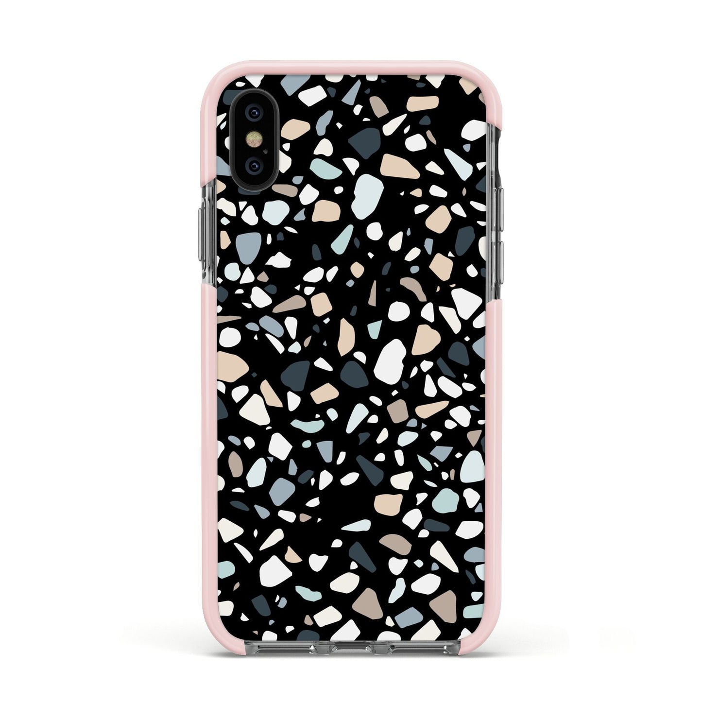 Terrazzo Apple iPhone Xs Impact Case Pink Edge on Black Phone