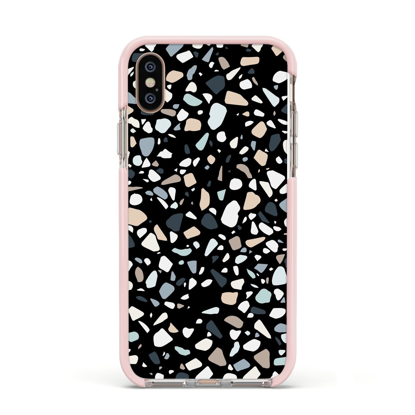 Terrazzo Apple iPhone Xs Impact Case Pink Edge on Gold Phone
