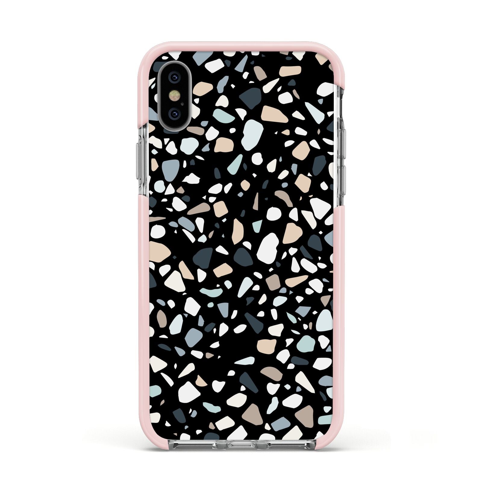 Terrazzo Apple iPhone Xs Impact Case Pink Edge on Silver Phone