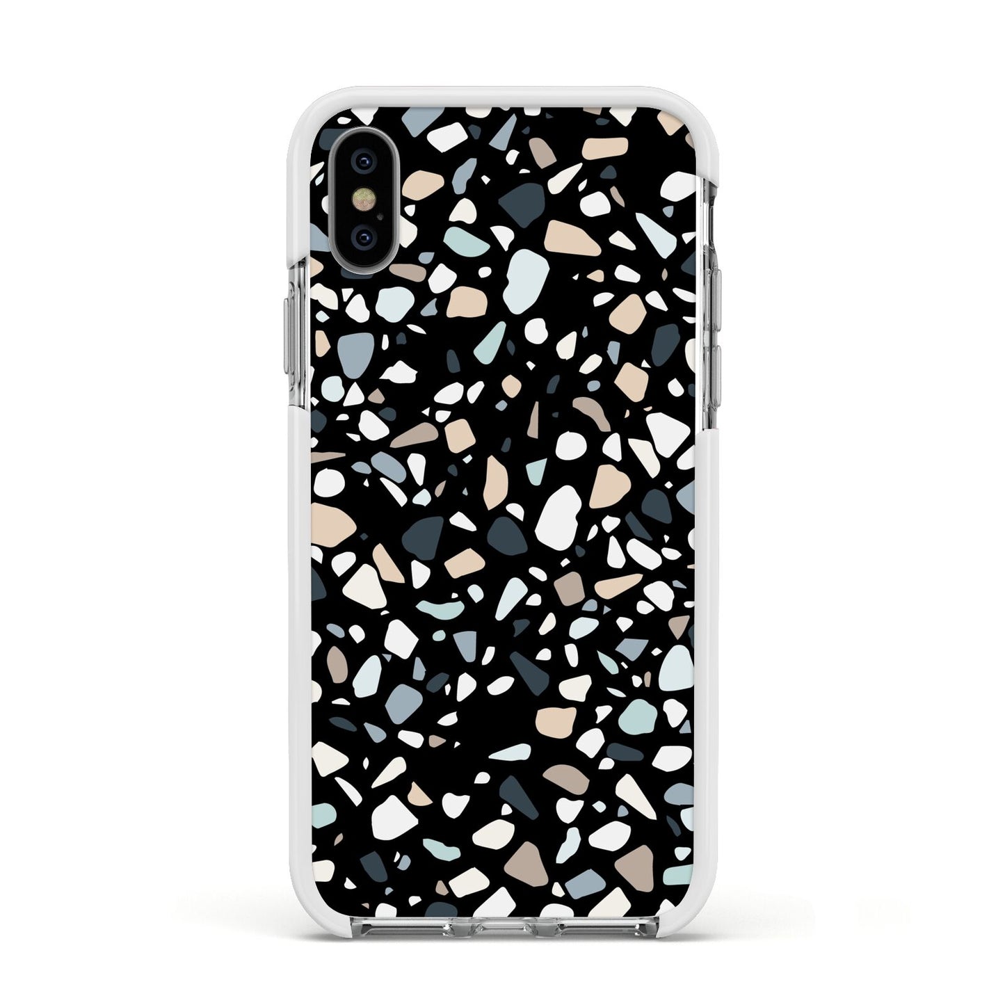Terrazzo Apple iPhone Xs Impact Case White Edge on Silver Phone