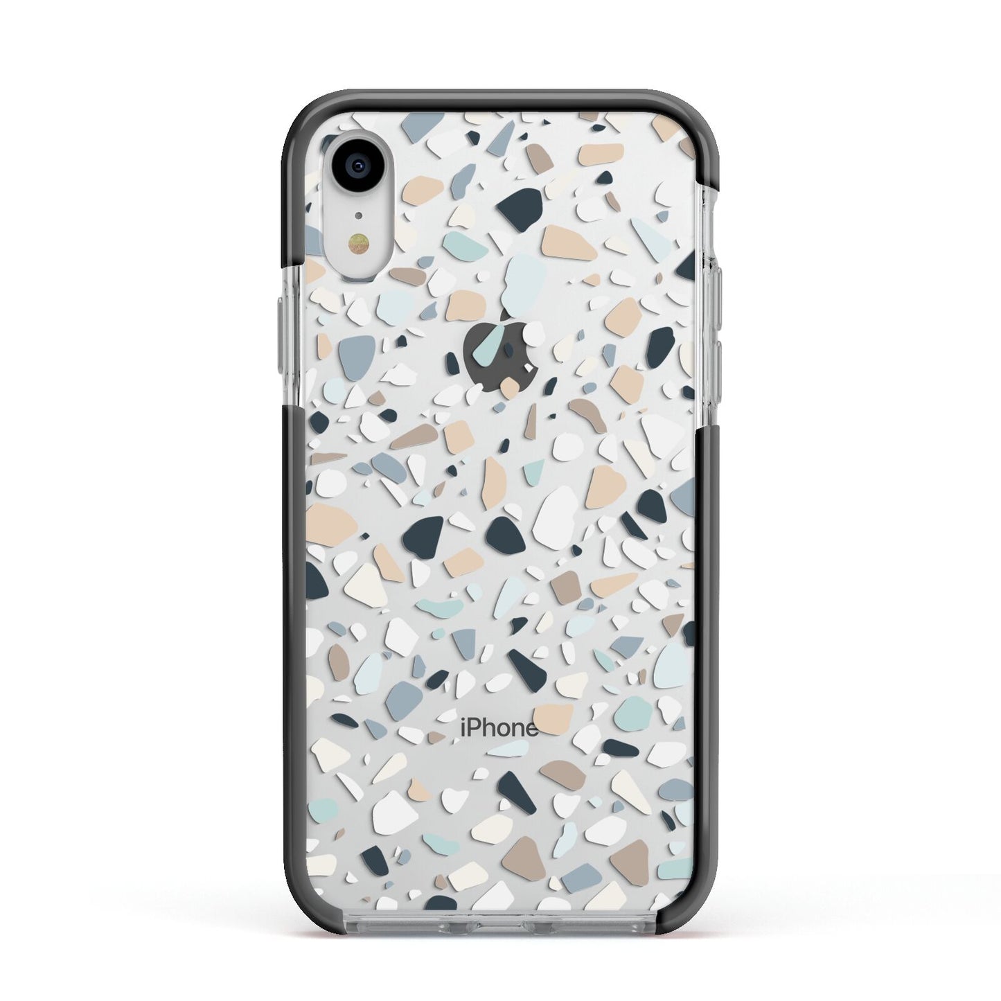 Terrazzo Pattern Apple iPhone XR Impact Case Black Edge on Silver Phone