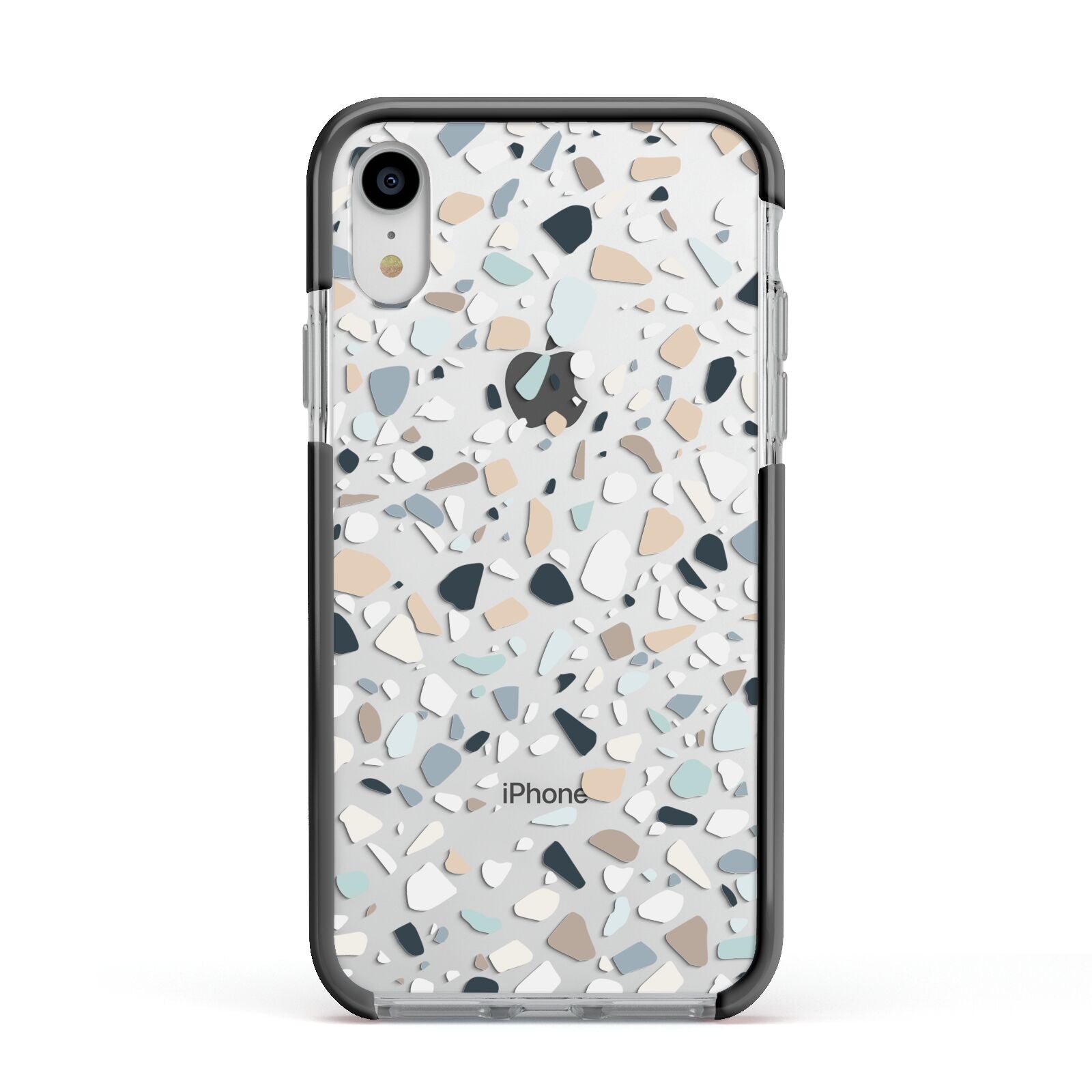 Terrazzo Pattern Apple iPhone XR Impact Case Black Edge on Silver Phone