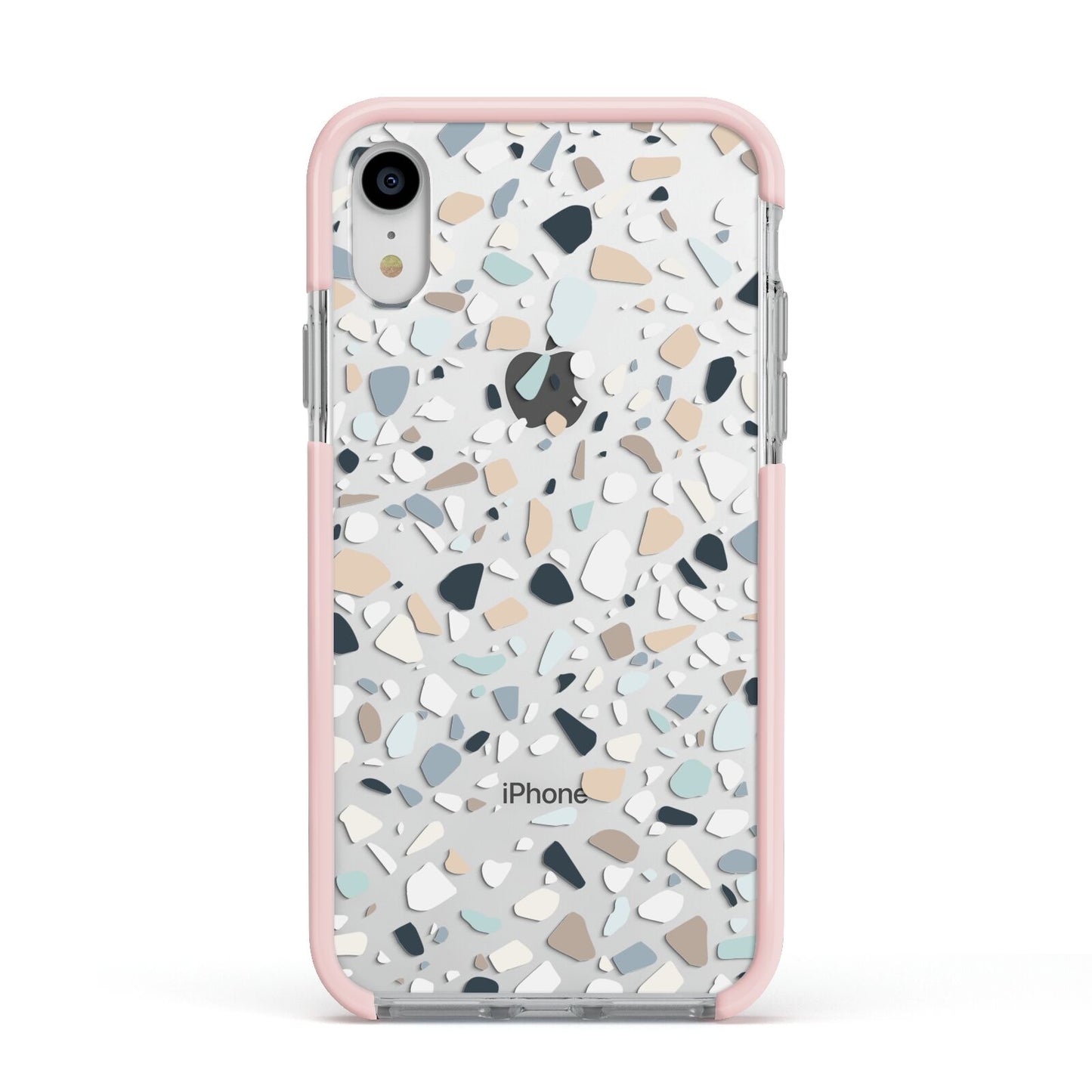 Terrazzo Pattern Apple iPhone XR Impact Case Pink Edge on Silver Phone