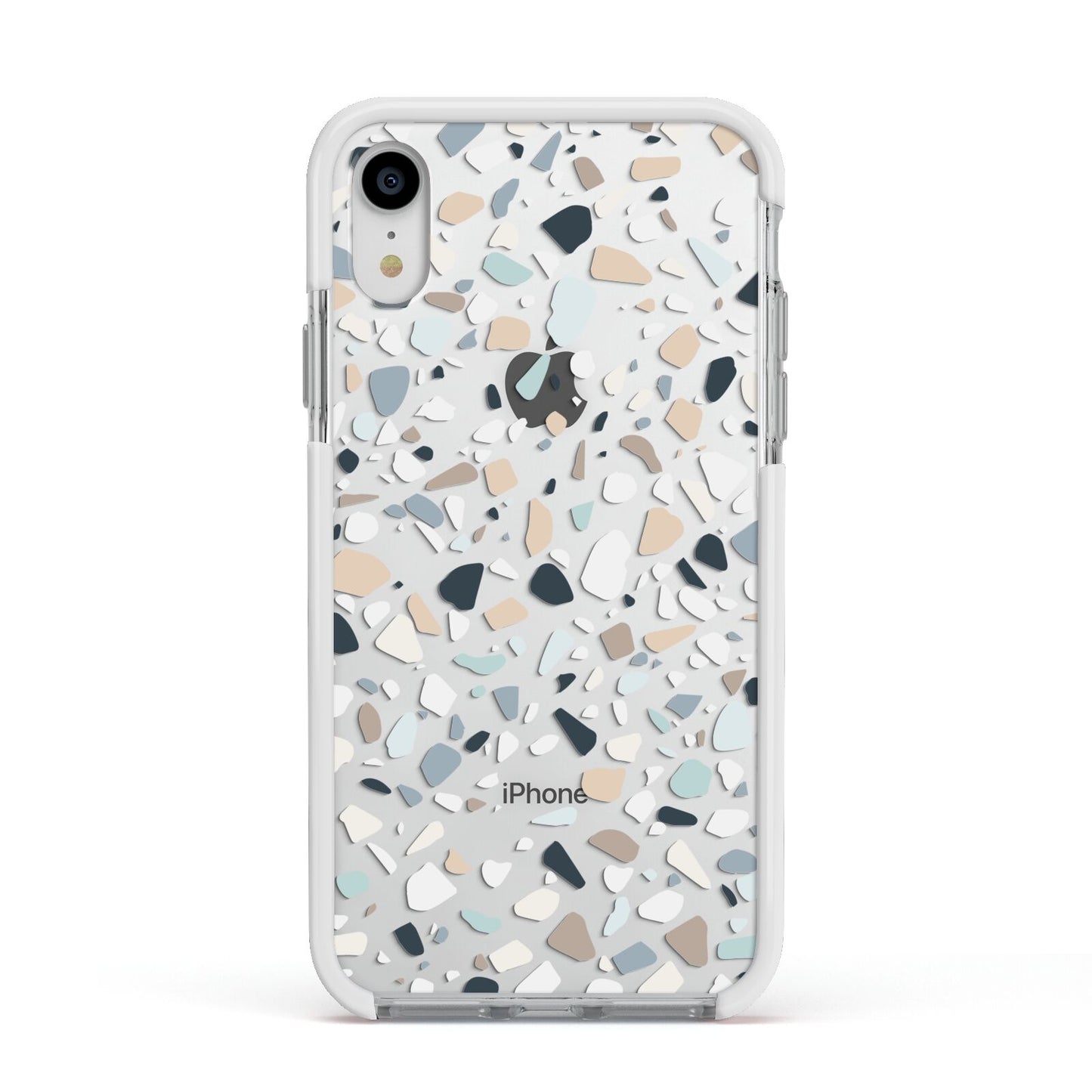 Terrazzo Pattern Apple iPhone XR Impact Case White Edge on Silver Phone