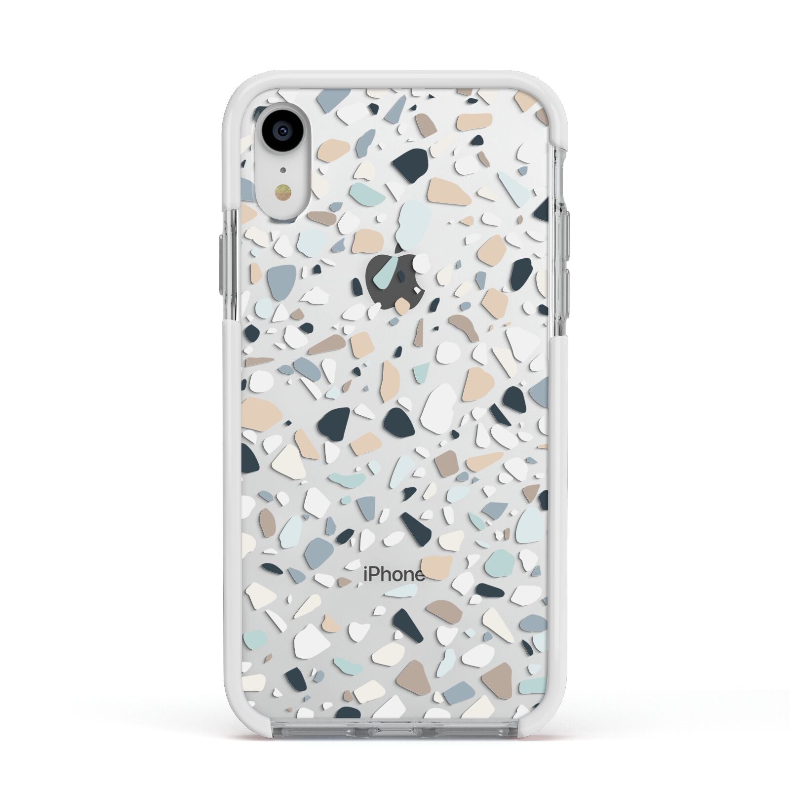 Terrazzo Pattern Apple iPhone XR Impact Case White Edge on Silver Phone