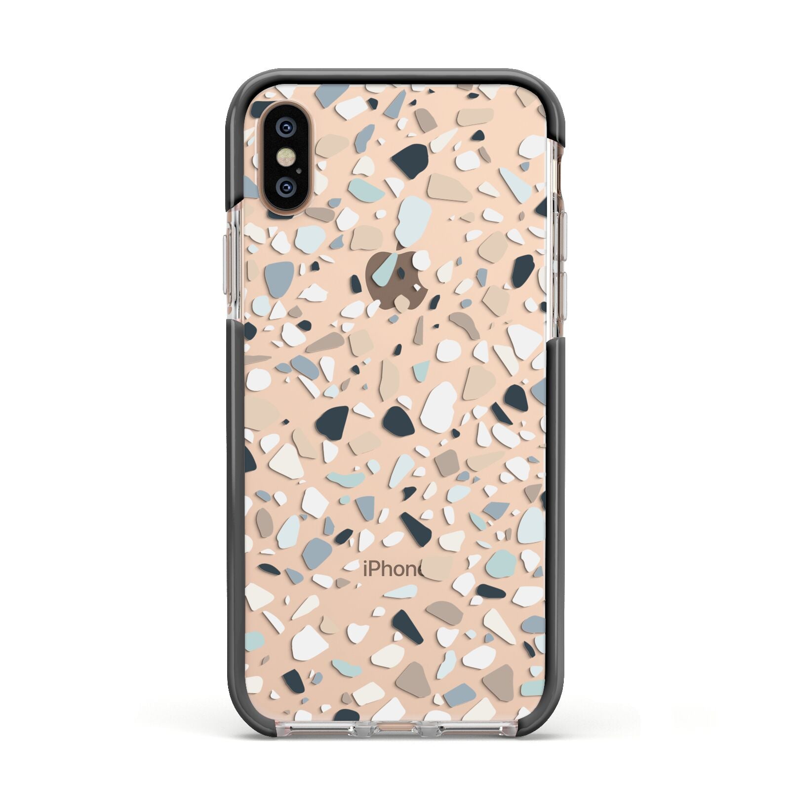 Terrazzo Pattern Apple iPhone Xs Impact Case Black Edge on Gold Phone