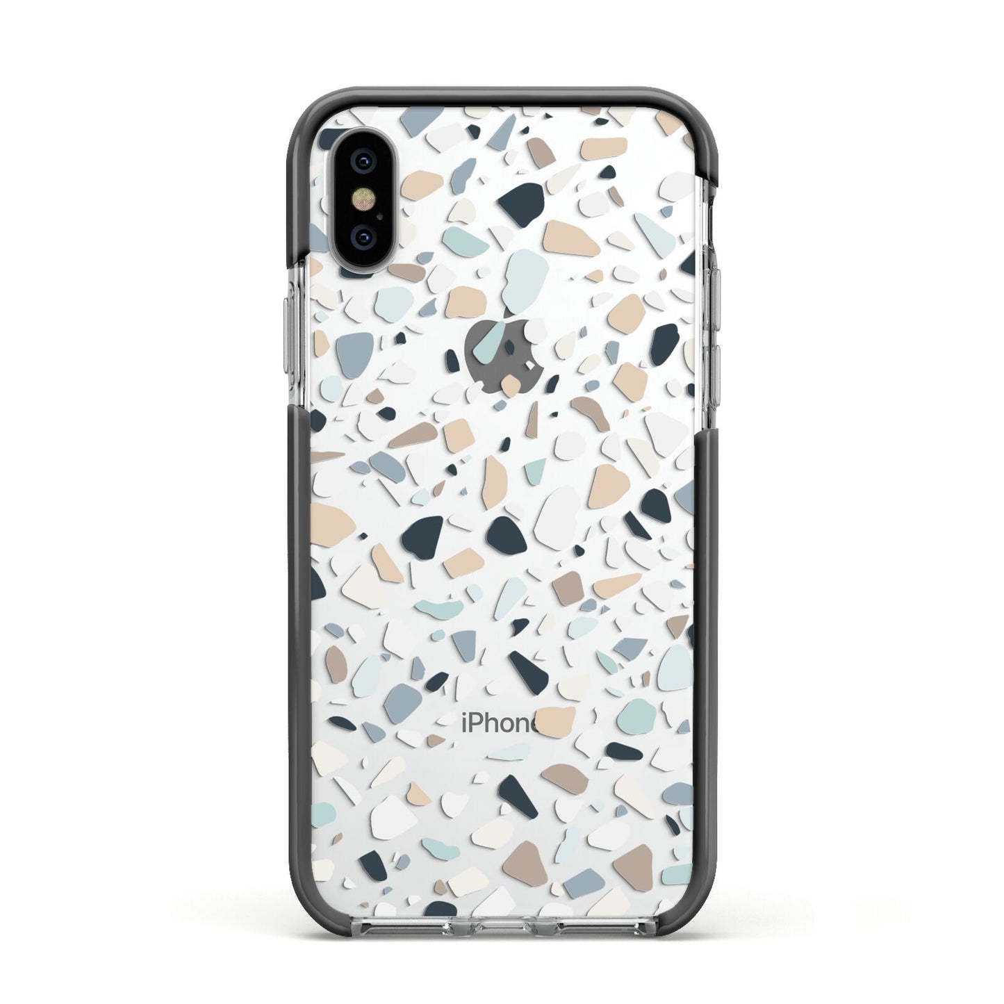 Terrazzo Pattern Apple iPhone Xs Impact Case Black Edge on Silver Phone