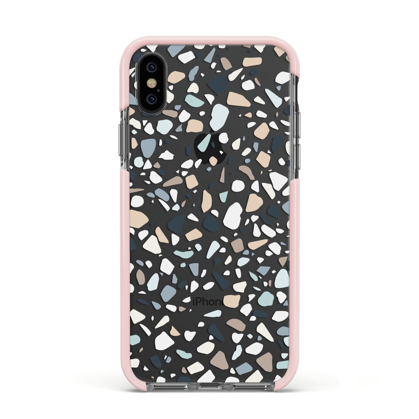 Terrazzo Pattern Apple iPhone Xs Impact Case Pink Edge on Black Phone