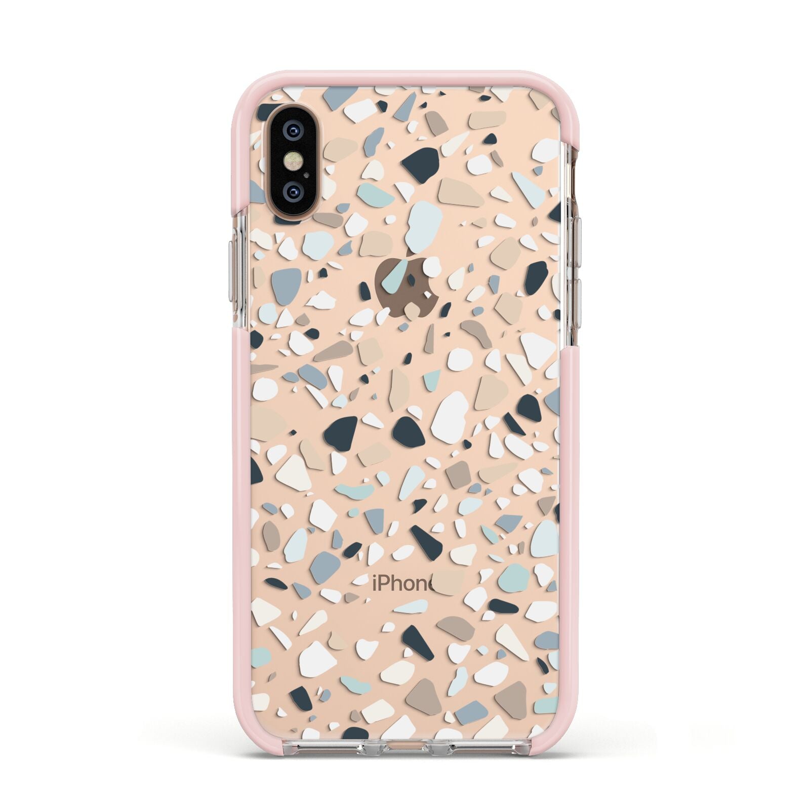 Terrazzo Pattern Apple iPhone Xs Impact Case Pink Edge on Gold Phone