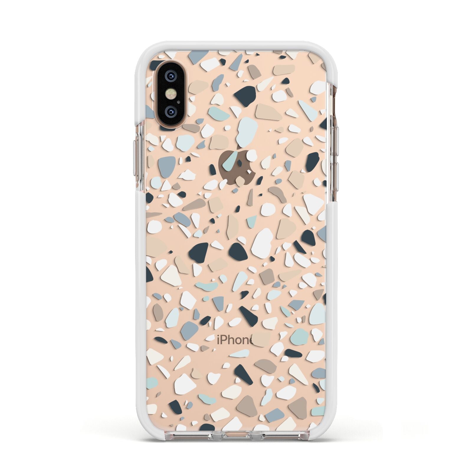 Terrazzo Pattern Apple iPhone Xs Impact Case White Edge on Gold Phone