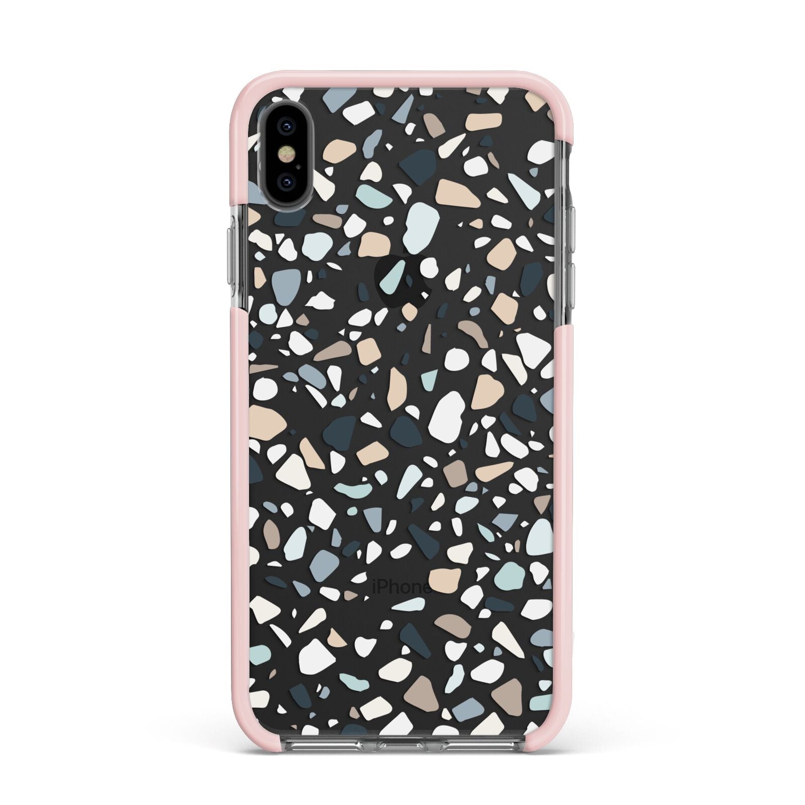 Terrazzo Pattern Apple iPhone Xs Max Impact Case Pink Edge on Black Phone