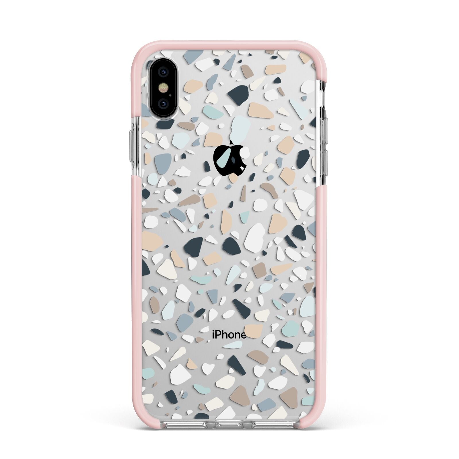 Terrazzo Pattern Apple iPhone Xs Max Impact Case Pink Edge on Silver Phone