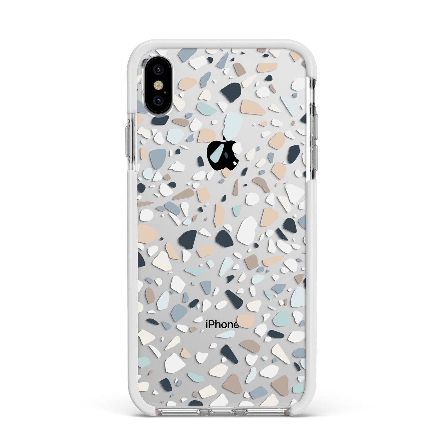 Terrazzo Pattern Apple iPhone Xs Max Impact Case White Edge on Silver Phone