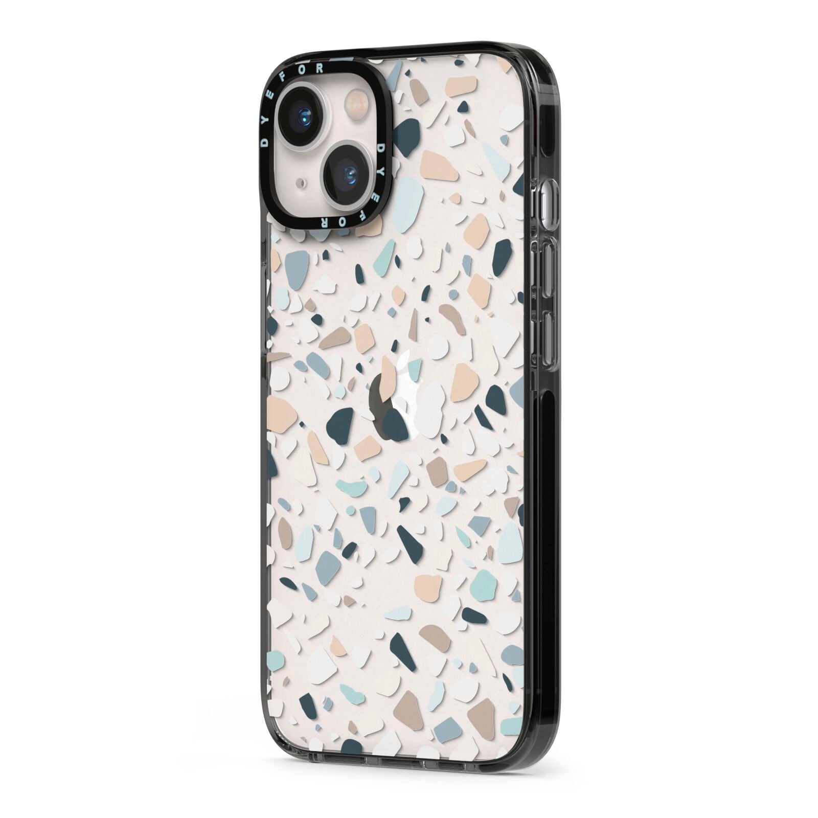 Terrazzo Pattern iPhone 13 Black Impact Case Side Angle on Silver phone