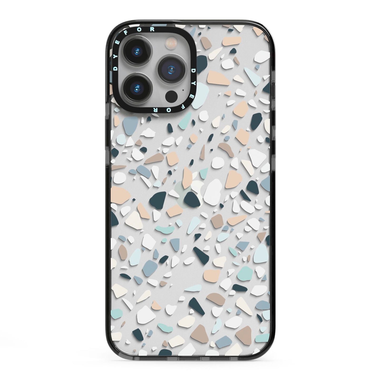 Terrazzo Pattern iPhone 13 Pro Max Black Impact Case on Silver phone