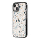 Terrazzo Pattern iPhone 14 Black Impact Case Side Angle on Silver phone