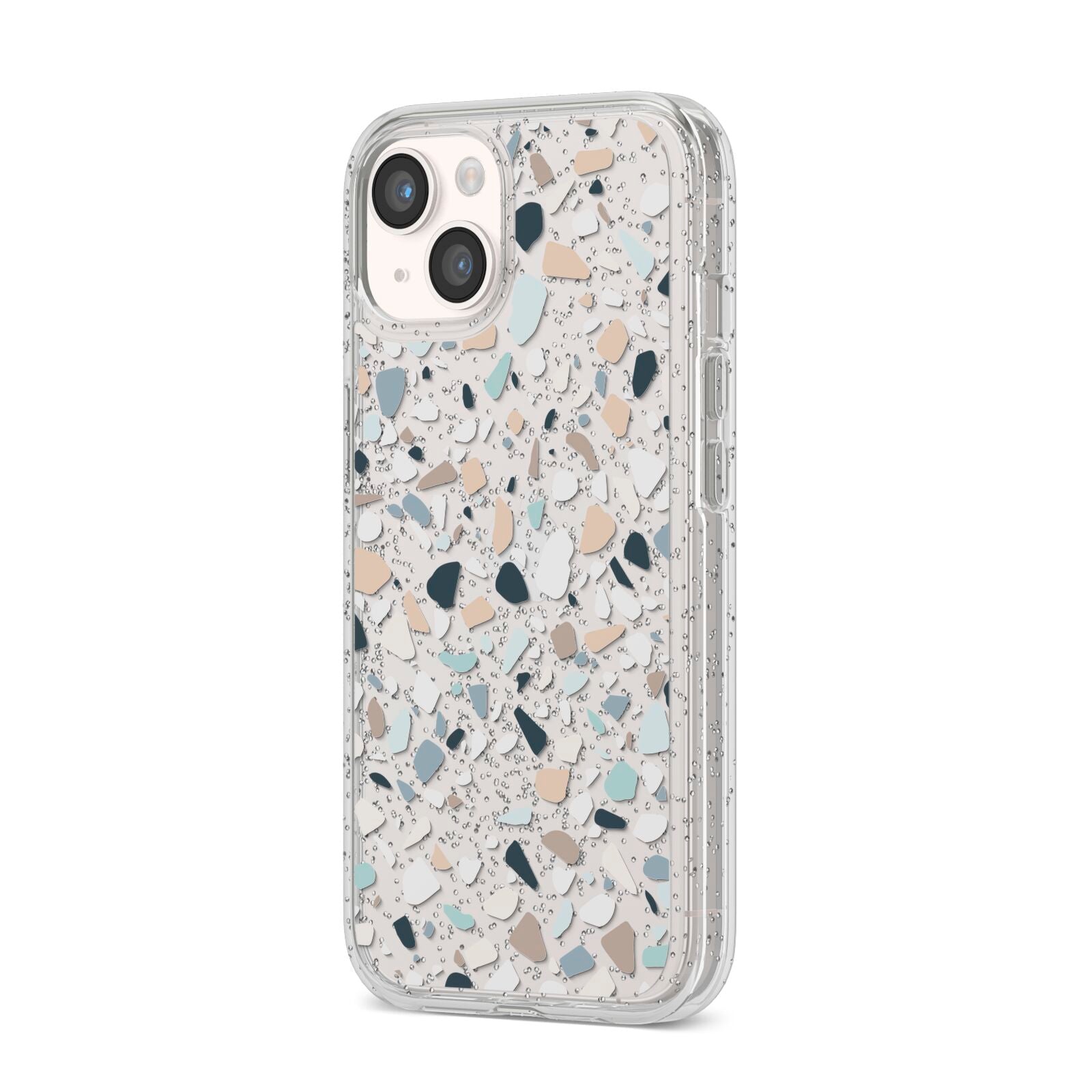 Terrazzo Pattern iPhone 14 Glitter Tough Case Starlight Angled Image
