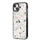 Terrazzo Pattern iPhone 14 Plus Black Impact Case Side Angle on Silver phone