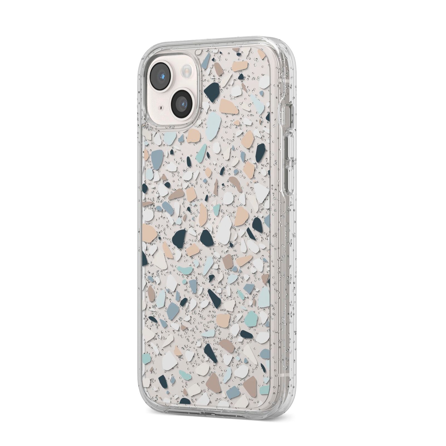 Terrazzo Pattern iPhone 14 Plus Glitter Tough Case Starlight Angled Image
